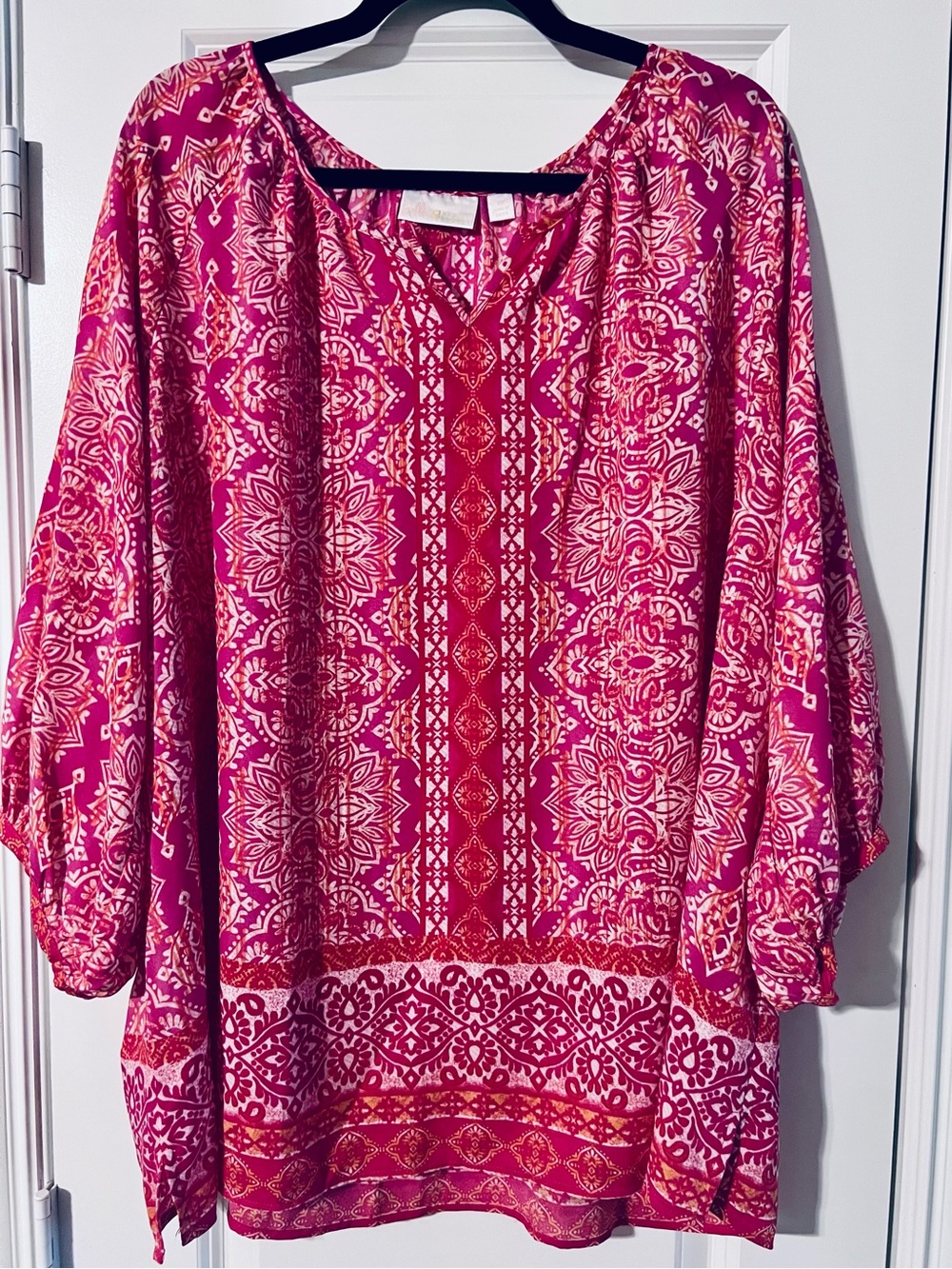 Pink and Orange Patterned Blouse